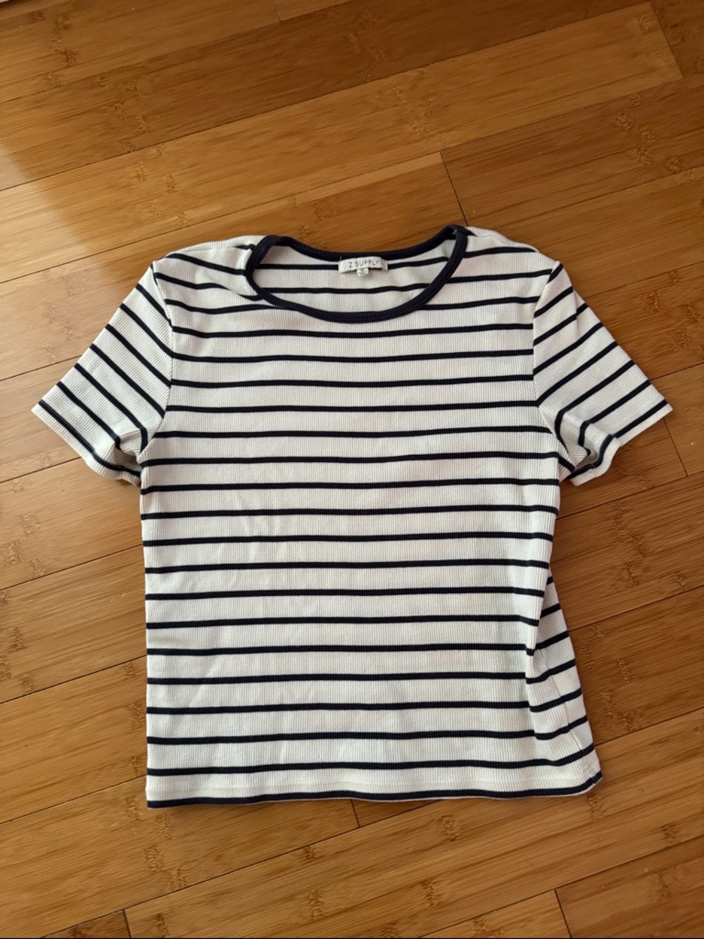 Z Supply Navy and White Striped Crewneck Tee